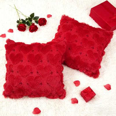 Yousheng Roter Herz Kissenbezug Plüsch Liebesherz Sofakissenbezug Romantischer Flauschiger 3D Herz Kissenbezug für Wohnzimmer Schlafzimmer Valentinstag