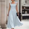 Women Elegant Square Collar Casual Summer Sleeveless Long Dress
