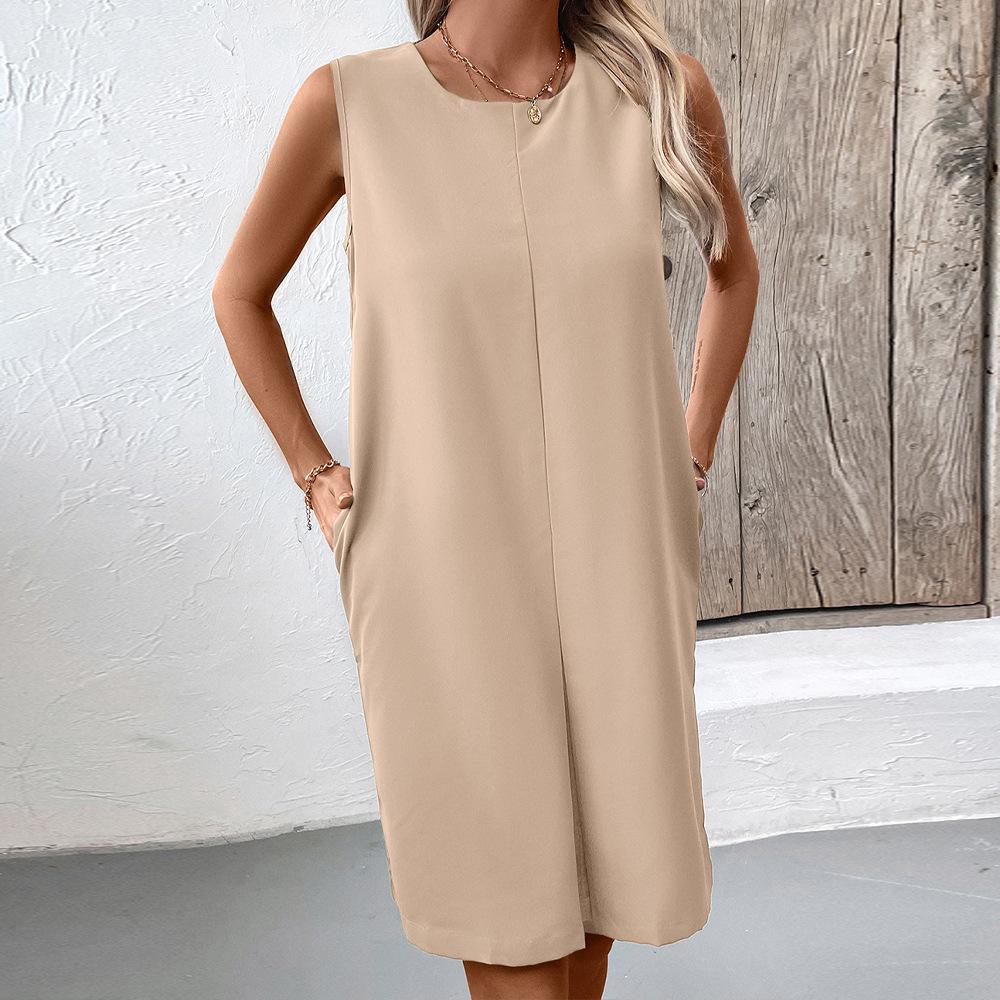 

Women s clothing, temperament commuter dress, loose sleeveless crew neck, dress women S