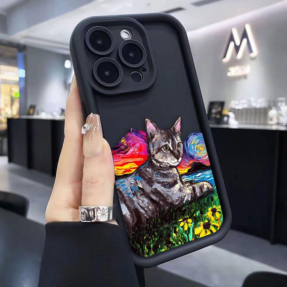 Vintage Oil Painting Cat Phone Case For iPhone Apple 17 AIR 16 16E 11 12 13 14 15 XR Plus Pro Max DIY Case TPU Shockproof Cover
