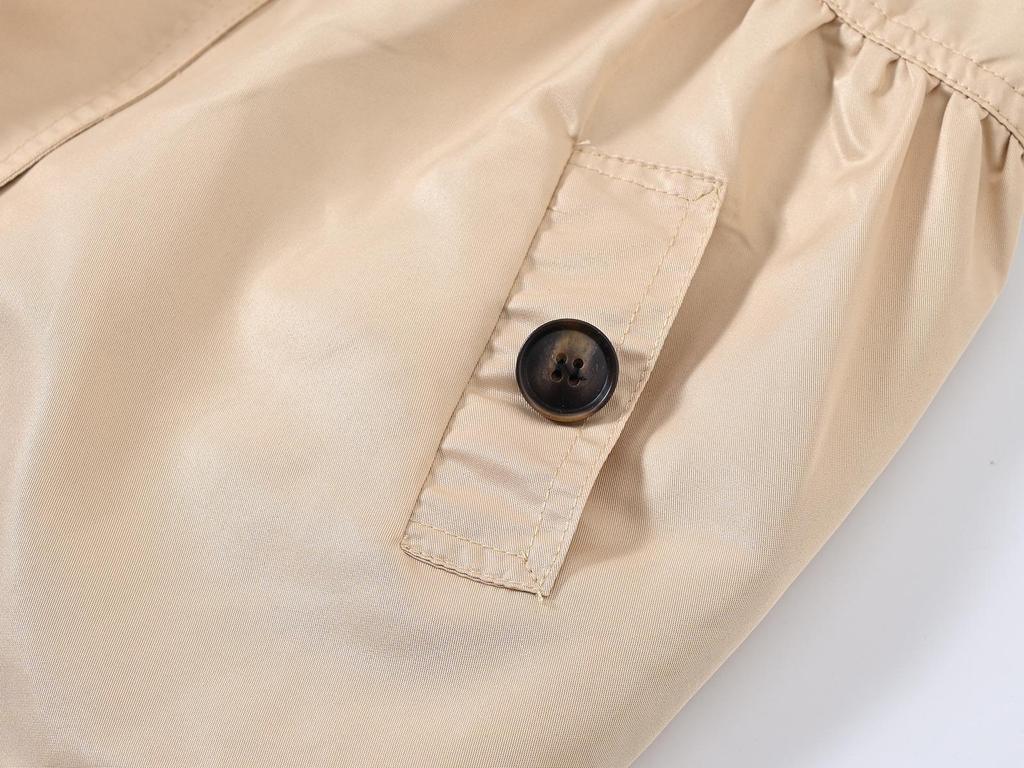 Girls' British Style Button Trench Coat with Detachable Hood - Waist-Defining, Solid Color, Mid-Length, Autumn Classic Fashion.