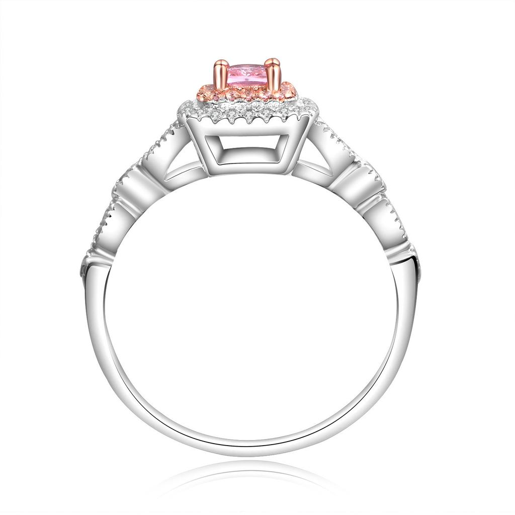 Pink Color Square Diamond Micro-setting Simulation Diamond Ring Princess Ladies Ball Edge Women's Ring