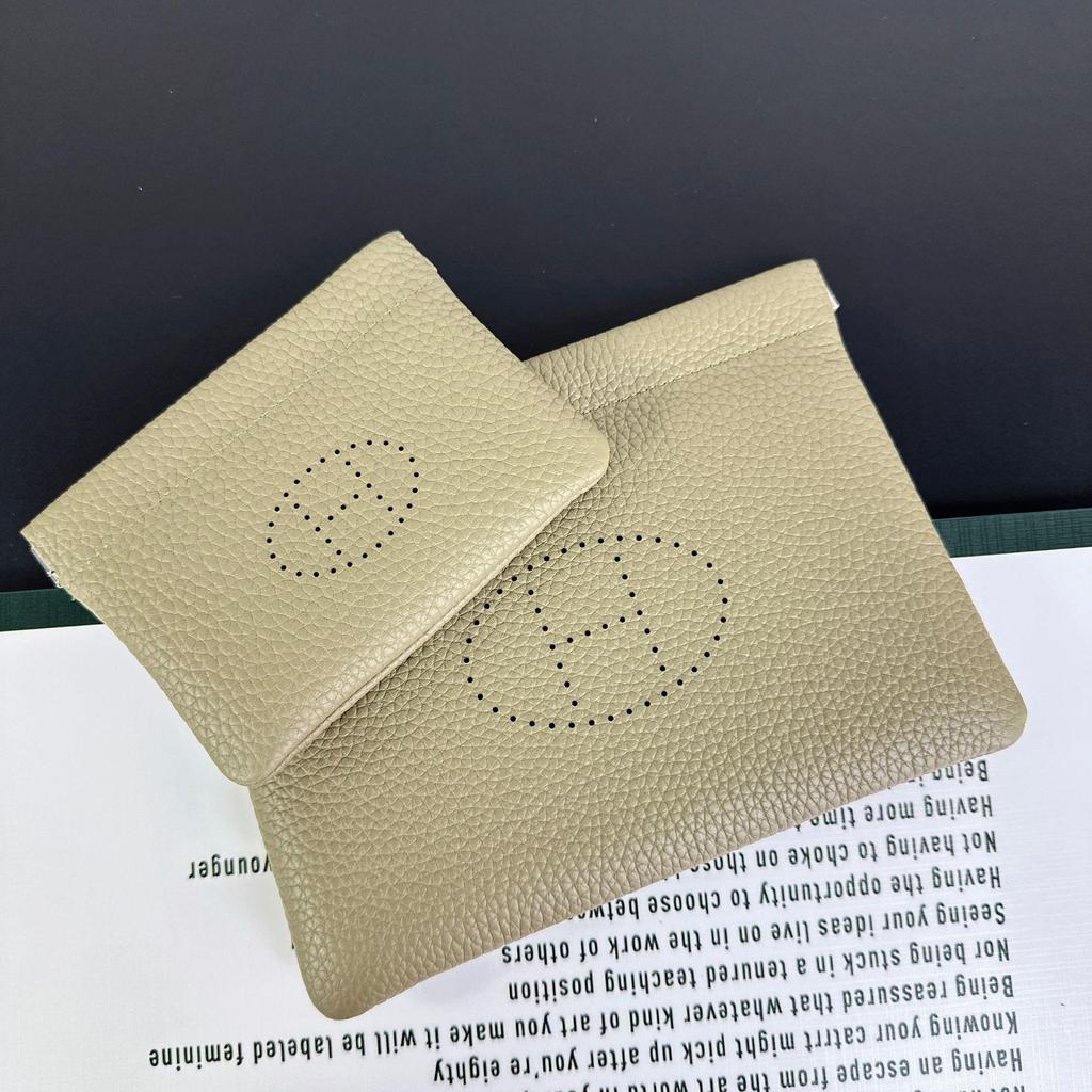 H Haus Mini Geldbörse aus echtem Leder: Togo Rindsleder Geldbörse, Schlüssel- & Lippenstifthalter, ID- & Kartenorganisator