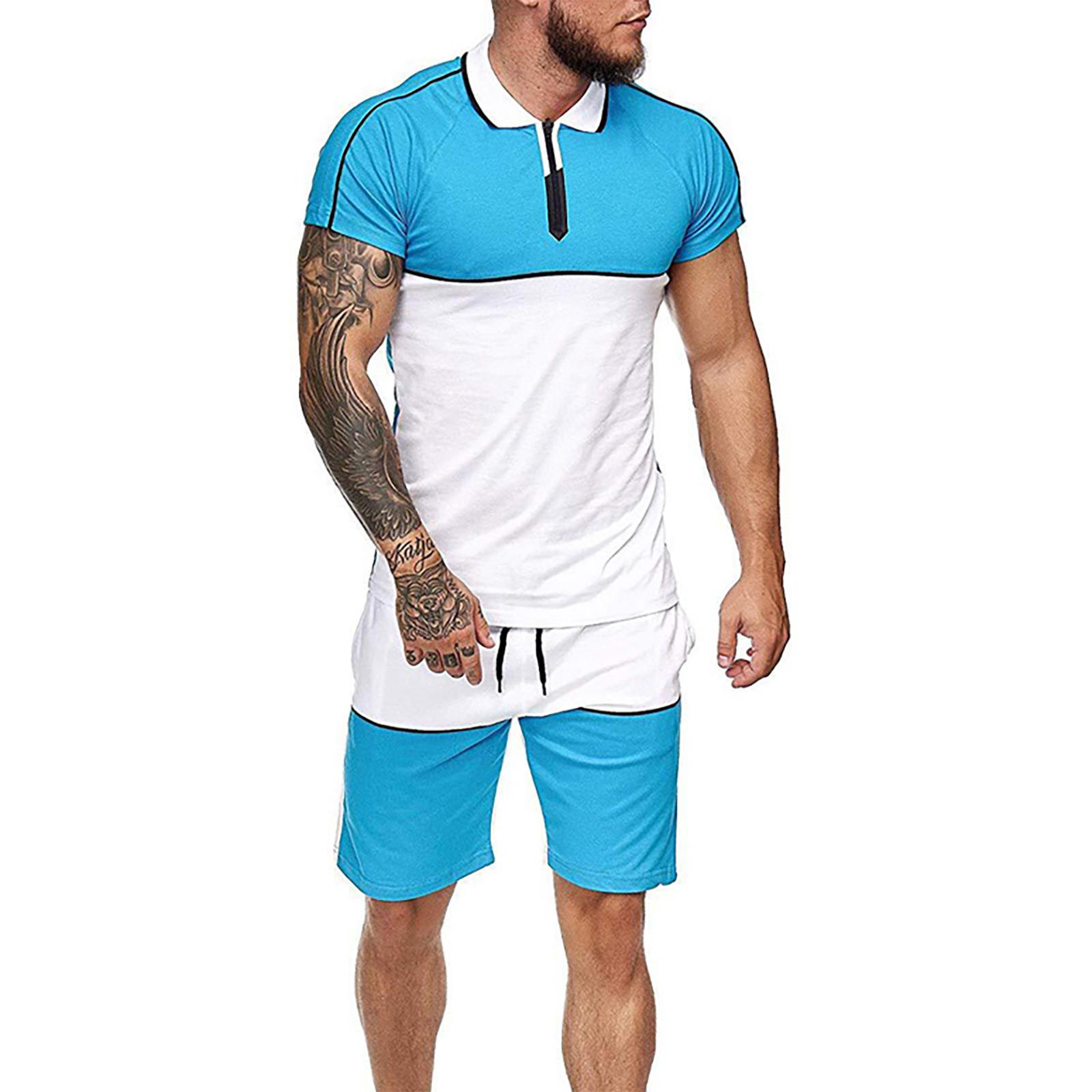 

Мужская футболка с коротким рукавом и шорты, комплект спортивной одежды, спортивный костюм из 2 предметов, летние наряды, мужские спортивные штаны, рубашка XL синий