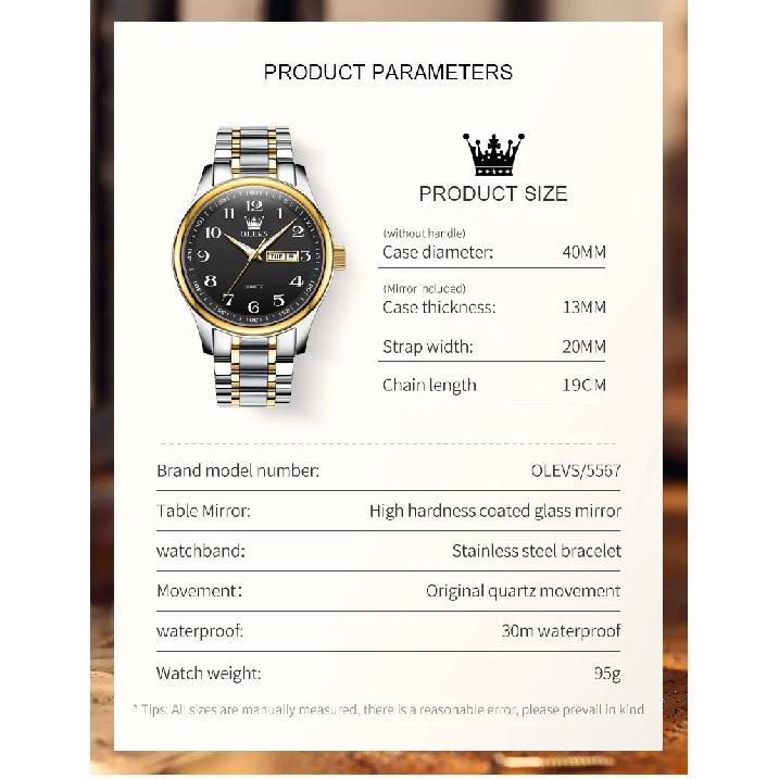 OLEVS 5567 Original Men's Watches Simple Classic Large Digital Dial Dual Calendar Waterproof Luminous Quartz Watch for Men Hot