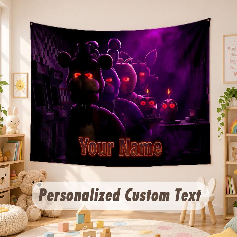 Arazzo con Testo Nome Personalizzato, Appeso a Parete Boho Five Nights at Freddy’s, Arazzo Decorativo per Sfondo Stanza
