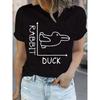 Casual Short Sleeve T-Shirt for Women Geometric Duck Rabbit Graphic Print Round Neck Pullover Spring Summer Collection