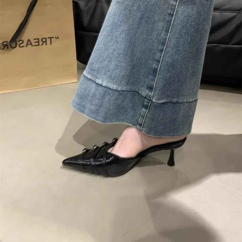 Fashion Sexy Pointed Toe High Heel Slippers Summer New Fashion Ladies Slide Designer Sandals Elegant Ladies Muller Shoes Plus Size 43