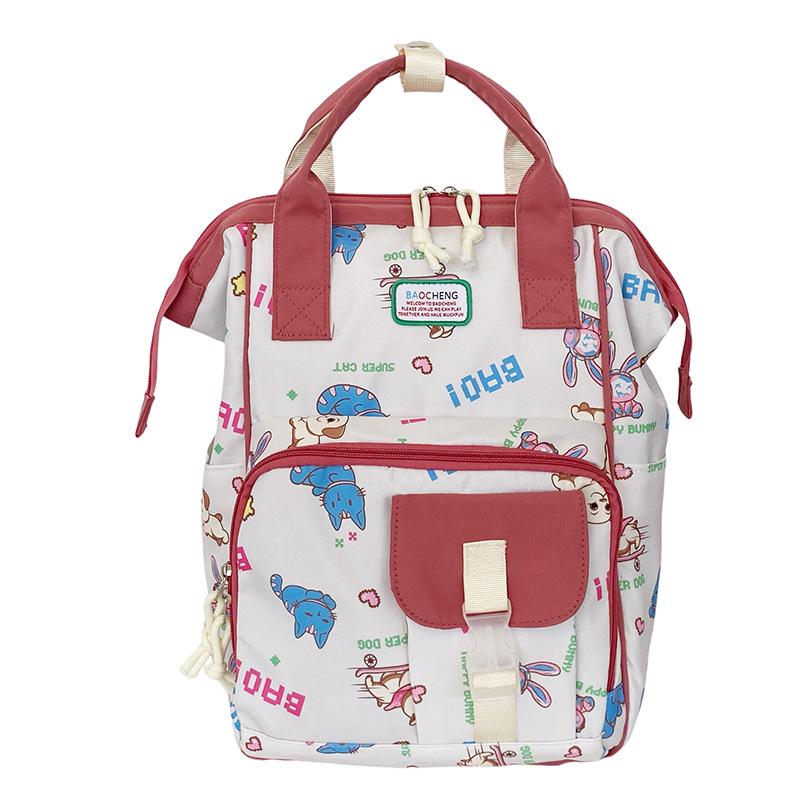 

Mummy Bag: Canvas Color-block Handheld Backpack for Moms with Large Capacity and Baby Bottle Holder Without Pendant красный