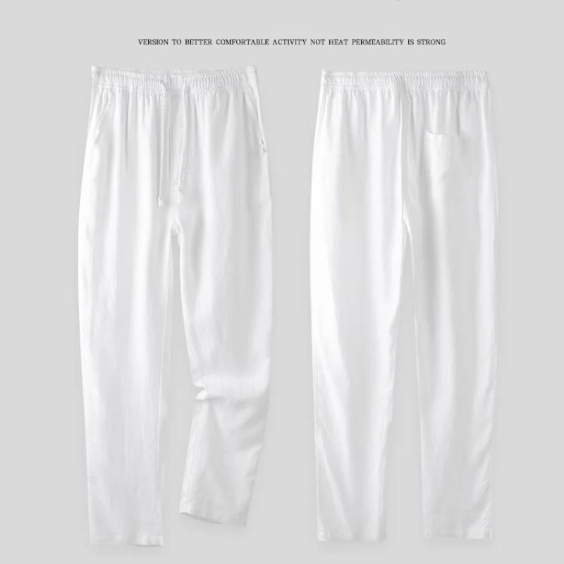Harajuku Pure Linens Men's Pants Summer Joggers Pants Solid Color Drawstring Elastic Waist Pencil Long Pants Breathable Men Trousers