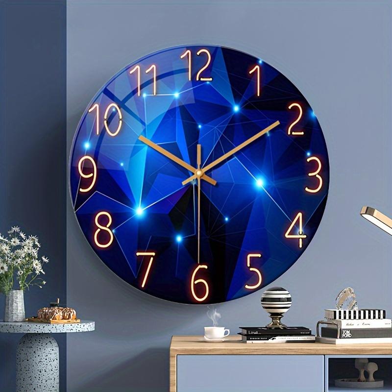 Runde Wanduhr, Marineblau, verträumtes Design, leise Uhr, kein Ticken, Heimdekoration, Wohnzimmer, Schlafzimmer, Esszimmer