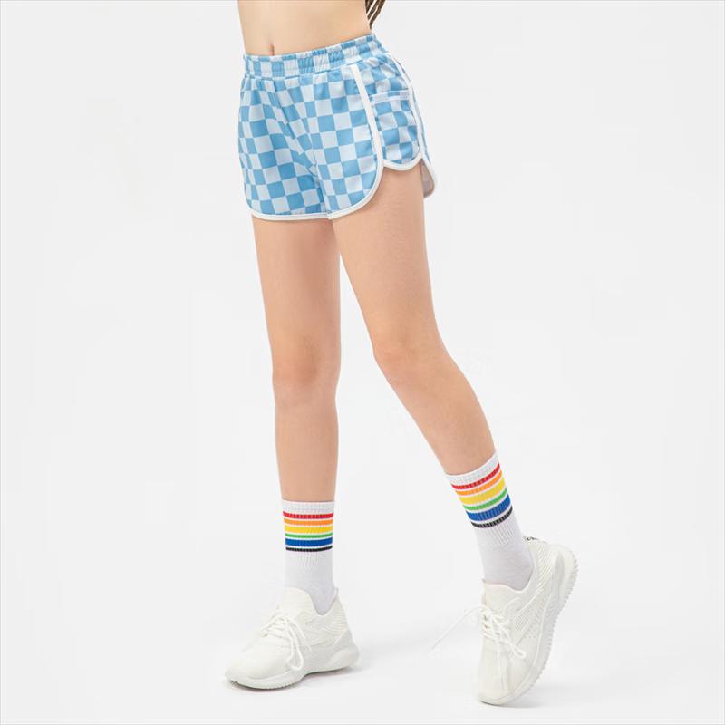 Girls' Checkered Quick-Dry Athletic Shorts