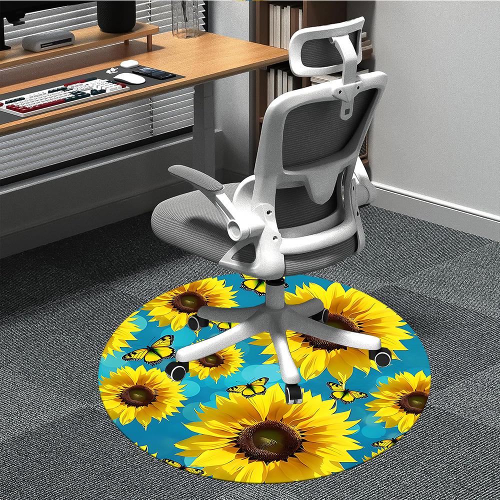 1pc Sunflowers Butterflies Office Round Area Rug, Indoor Mat Suitable For Office, Under Office Chairs Bedroom Living Room Home Decor, Room Deco