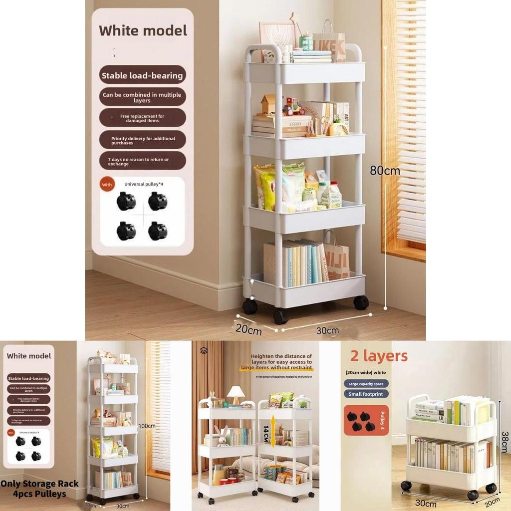 Mały wózek do przechowywania z składanymi, obrotowymi, mobilnymi półkami do organizacji kuchni i sypialni