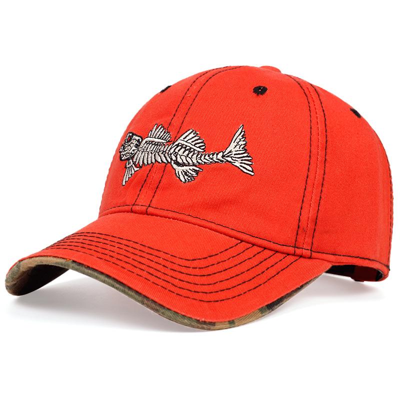 Embroidered fishbone baseball cap, summer outdoor sports sun protection cap, sun visor cap, casual duckbill cap