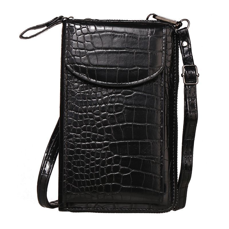 Multi functional retro PU leather crossbody bag alligator solid color mobile phone bag womens casual flip shoulder bag wallet