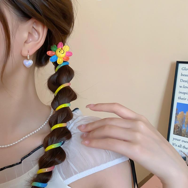 Flower pearl phone line hair band sweet bubble braided hair rope small fresh atmosphere low ponytail hair accessories women