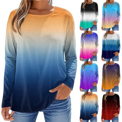 Women's Fashionable Casual Printed Long Sleeved Round Neck Top Round Neck Top Top