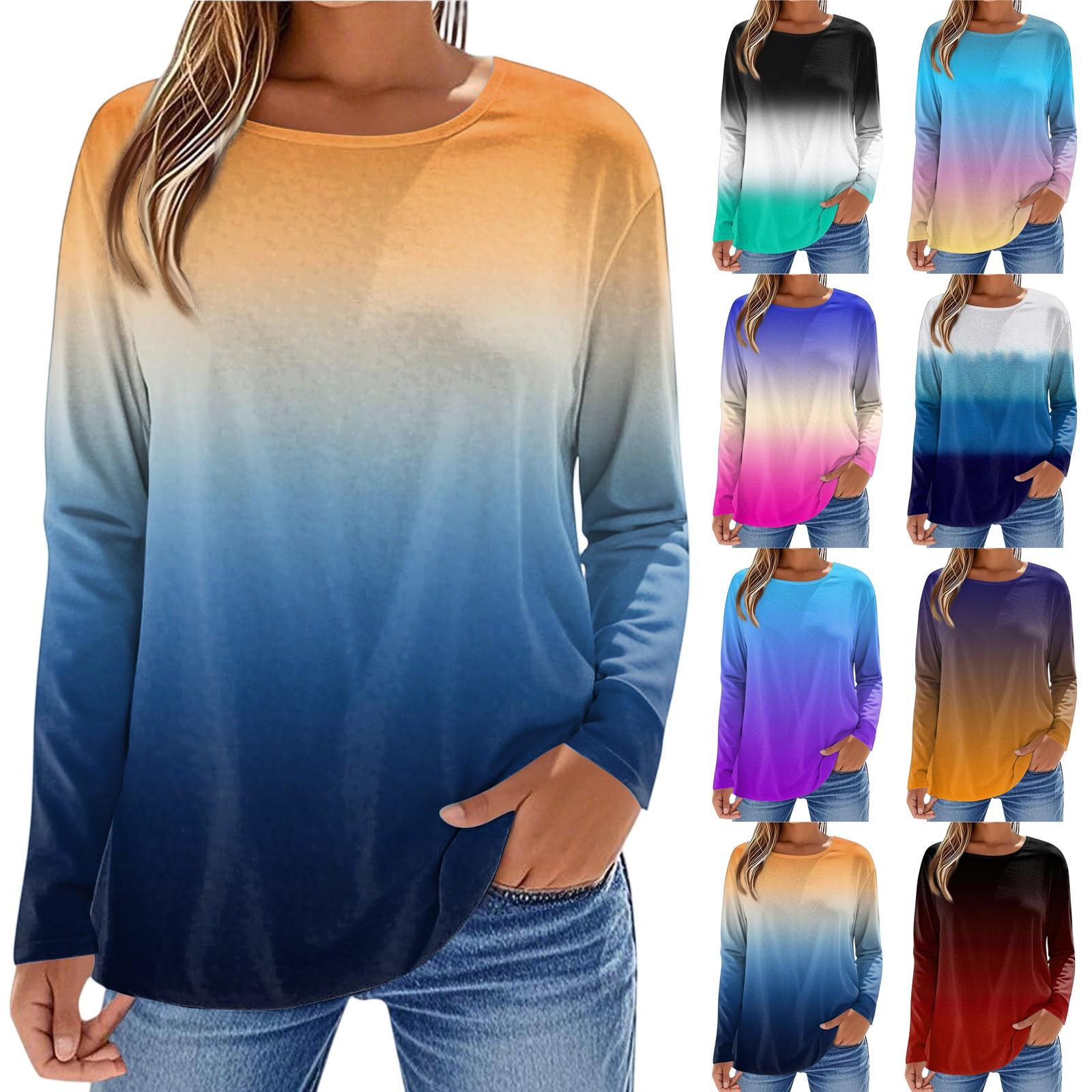 

Women s Fashionable Casual Printed Long Sleeved Round Neck Top Round Neck Top Top S синій