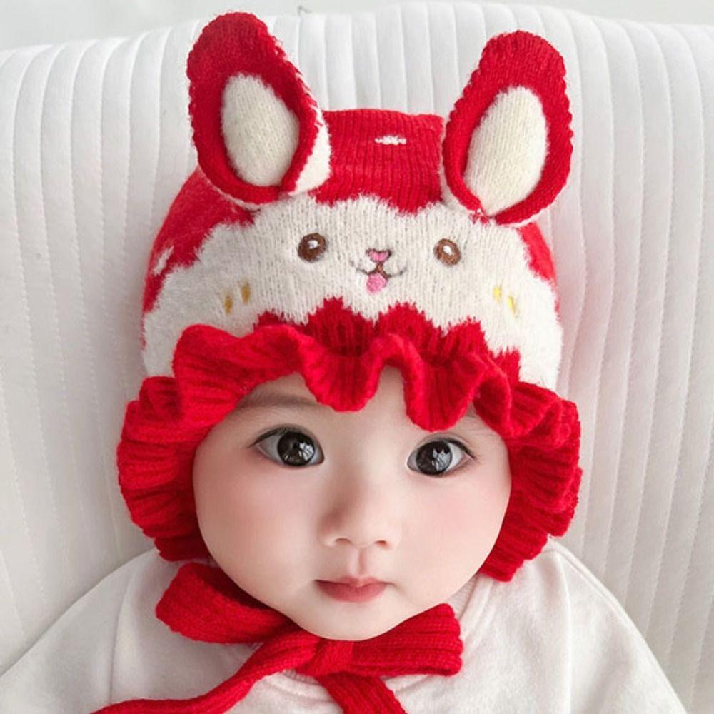 Fashion Rabbit Ear Baby Knitted Hat Solid Color Warm Infant Beanie Hats Thicken Soft Pullover Cap Boys