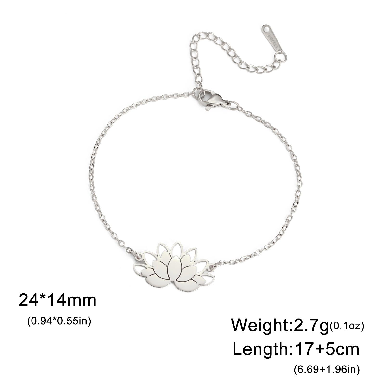 

Teamer Elegant Lotus Flower Charm Bracelet for Women Girls Stainless Steel Snake Chain Quality Bracelet Buddhist Amulet Jewelry 17-22cm