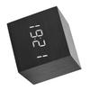 Wooden Digital Alarm Clock with Temperature LED Display and Voice Control for Home and Office (Black Wood + White Light)