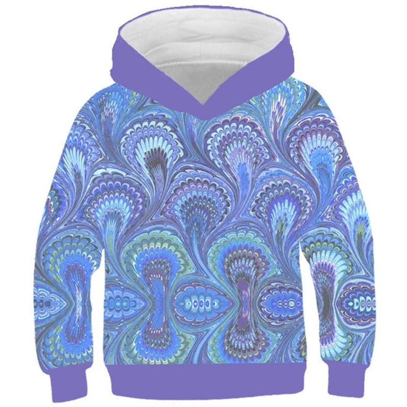 Autumn 3D Peacock Feather Printed Hoodies Fashionable Casual Sports Long Sleeved Children's Boy Hooded Sweatshirts