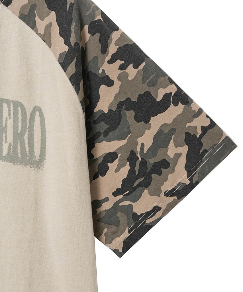 MOZMOZ Camo Color Block Raglan Pigment Oversized Short Sleeve T-Shirt Beige