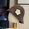 Flower Knitted Versatile Bucket Hat Women Autumn and Winter Show Washbasin Hat Big Head Circumference Warm Bucket Hat Tide