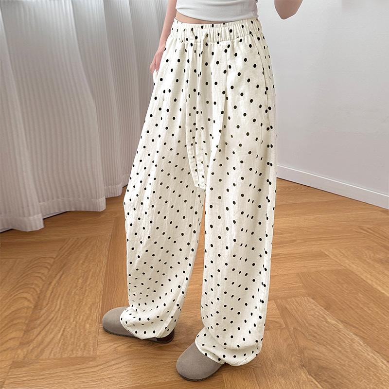 

White Tencel linen polka dot pants children s summer thin new ice silk wide-leg loose casual balloon pants S белый
