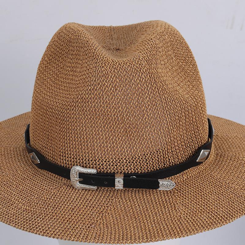 Retro European & American Straw Hat with Leather Buckle and Creative Hatband Decoration
