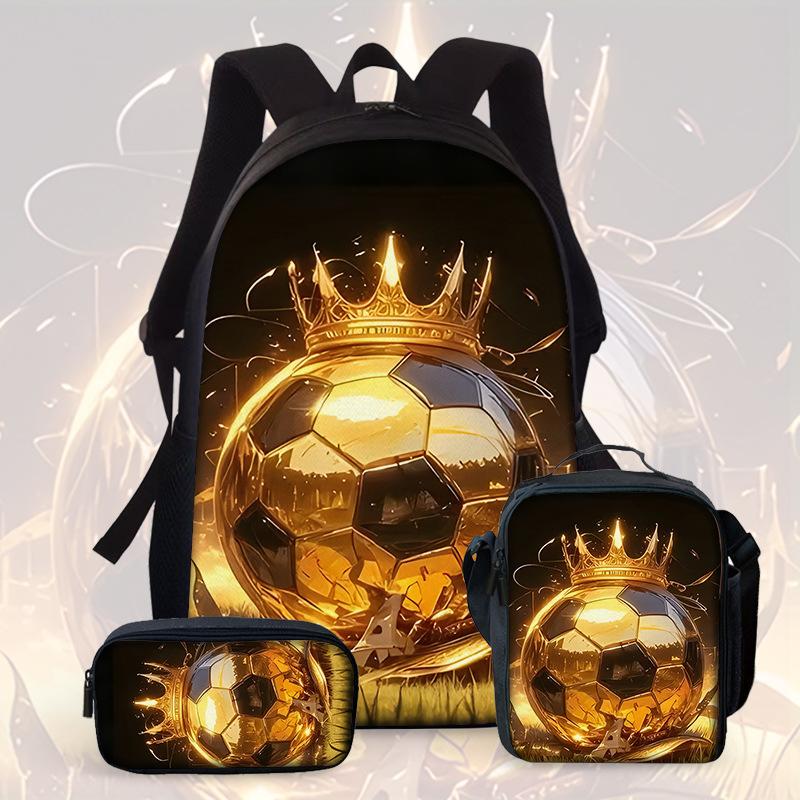 Football Cartoon Print Junior High School Backpack Three-Piece Children'S Schoolbag Primary School Backpack
