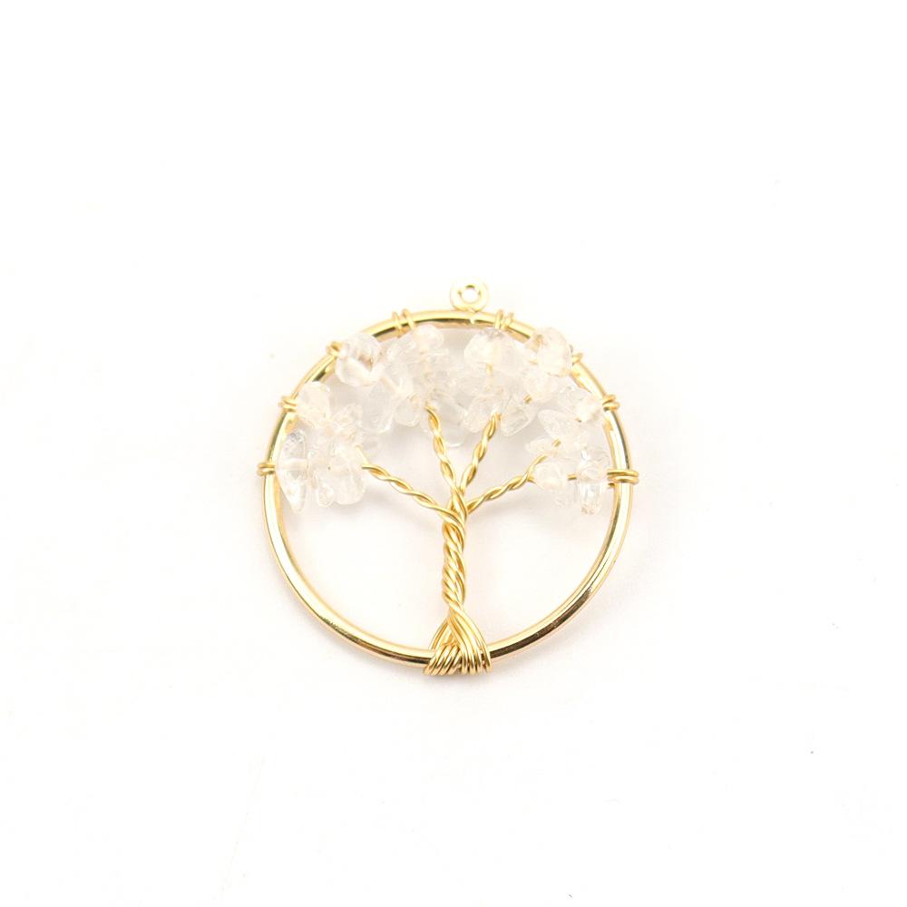 Gold 3Cm Tree Of Life Pendant Natural Crystal Gravel Fortune Tree Necklace Diy Accessories N114