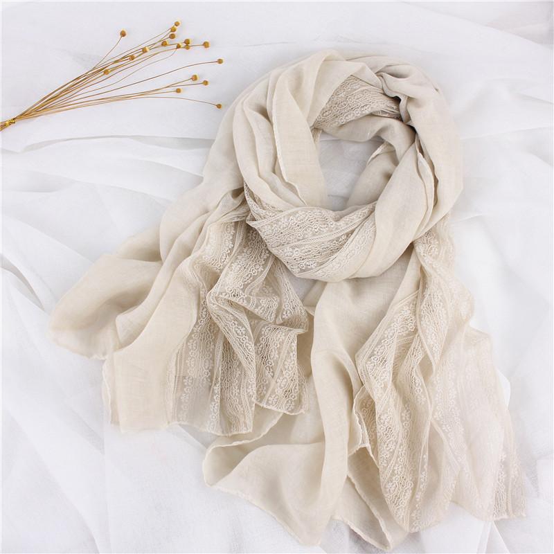 Vreovor Korean Lace Patchwork Scarf Women'S Linen Versatile Styles Thin And Long Winter Solid Color Silk Shawl