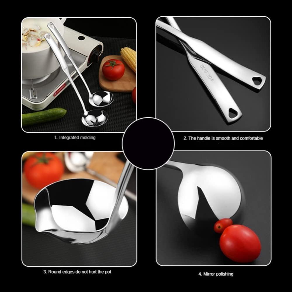 304 Stainless Steel Soup Gravy Ladle with Pour Spout, Non-Drip Cooking & Serving Ladle for Kitchen, 11.8 Inch