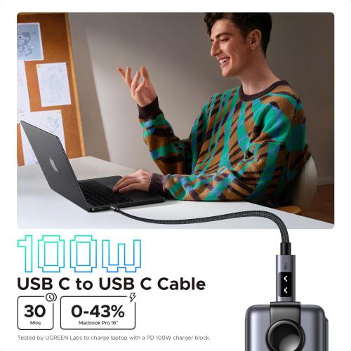 UGREEN Uno Type C kaabel 100W/5A PD3.0 ülikiire laadimine E-maker kiip LED naeratuse visualiseerimine nailonpunutis Kõrge vastupidavus USB C to USB C ühilduv w