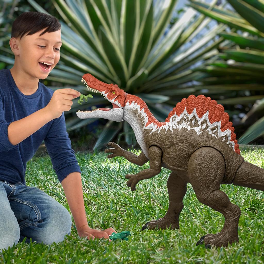 Mattel Jurassic World Super Spinosaurus Kids Figure Dinosaur 92cm Includes 2 Mini Ages JKD77 Big! Toy, Approx. Long, Figures, 4+, Brown,