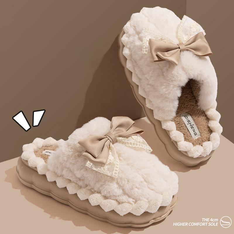 

Cozy Plush Women s Moccasin Slippers • Thick EVA Sole • Non-Slip Indoor/Outdoor • Soft Fabric Upper • Beige & Green • Hand Washable 40-41