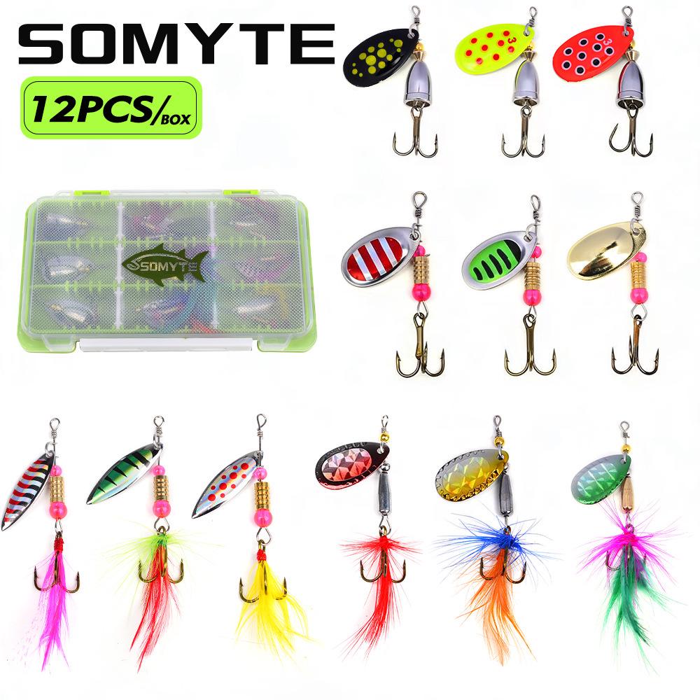 Rotating Metal Spinnerbait Fishing Lure Set in Box