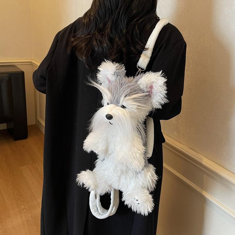 Simulation Storage Bag Messy Schnauzer Dog Backpack Girl Cute and Fashionable Decorative Fabric Soft Comfortable Birthday Gift