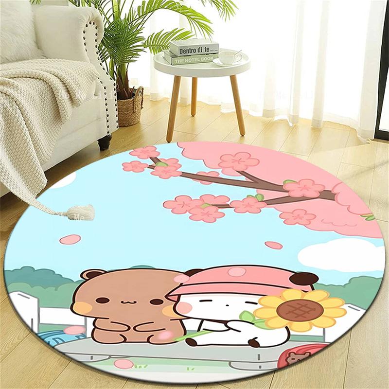 1pc Yier BuBu Bear1 Design Printed Area Round Carpet for Bedroom Living Room Home Decor Rugs Mat Non Slip Mat Rug for Bedside