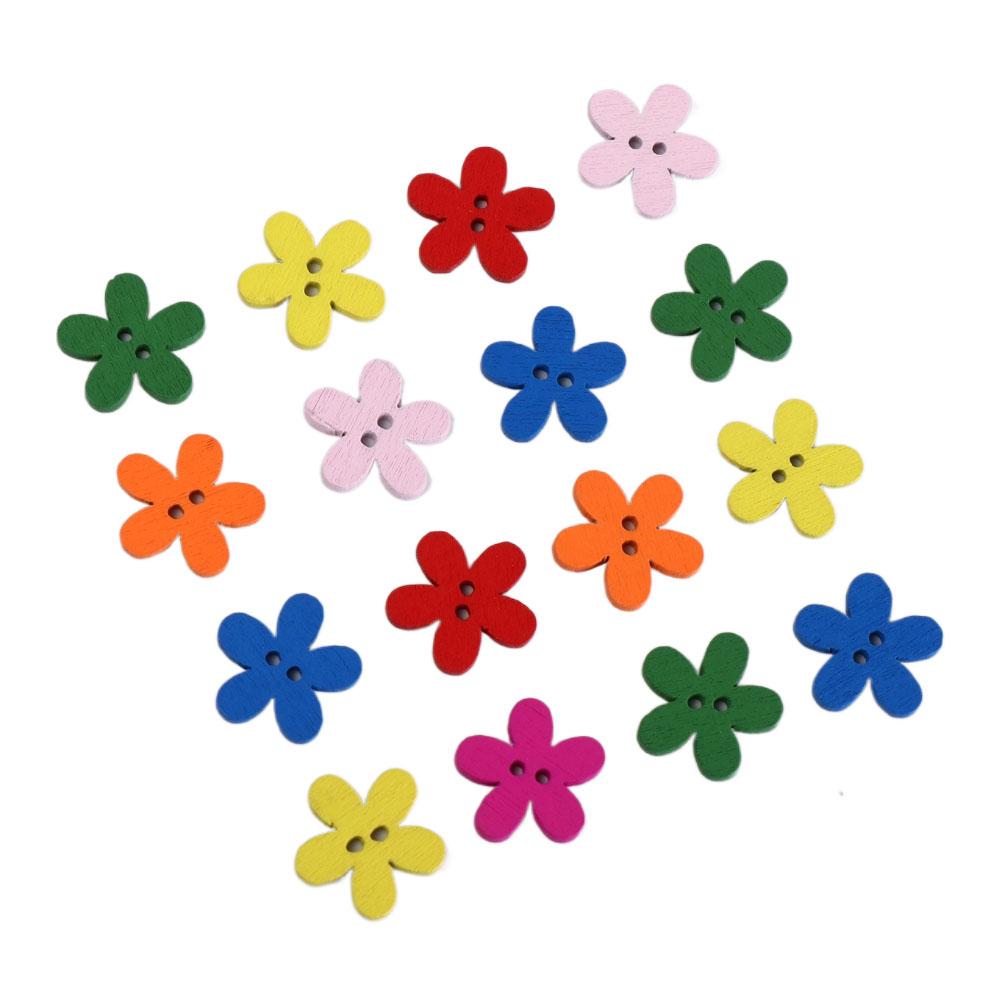 100pcs Flower Shaped Flower Wooden Button 2 Holes Sewing Button Clothing Button  Clothing Sewing