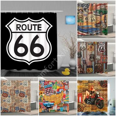 Polyester Fabric Waterproof Shower Curtain Set With 12 Plastic Hooks Home Decorative Bath Curtains Us Route 66 Sign 72X78 Inches