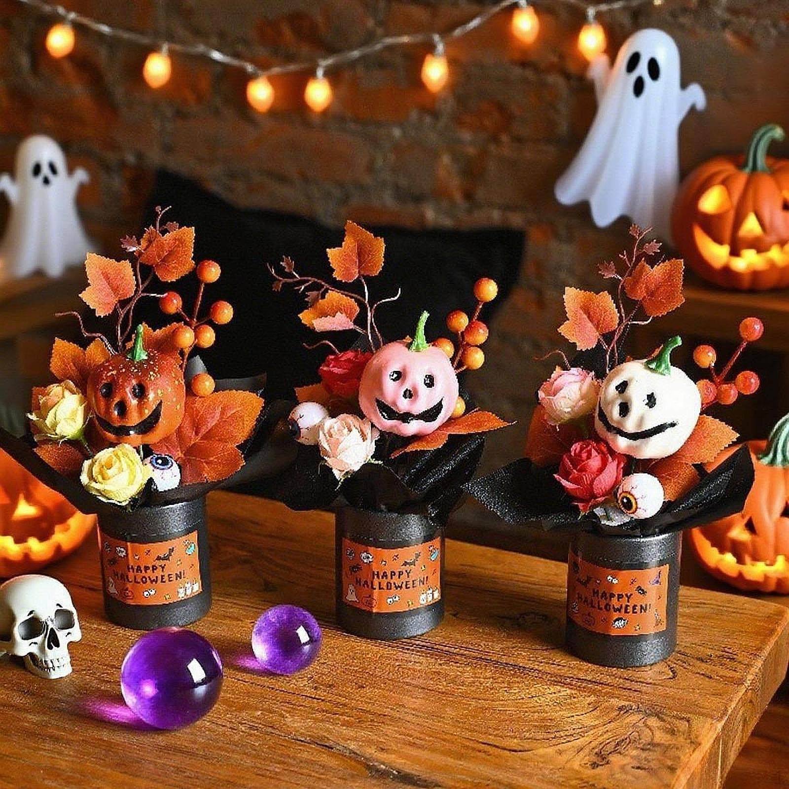 

3 шт. Хэллоуин Тыквенные букетные пики Украшения Ручной работы с мини-тыквами Ведерко для каминной полки