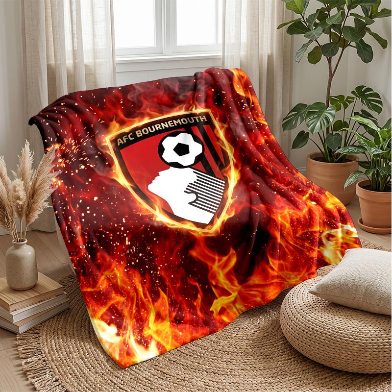 Bournemouth Football Print Flannel Blanket, Soft Warm Lightweight Throw Blanket for Sofa Bed Camping