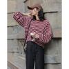 Demana Women's Retro Striped Round Neck Sweatshirt