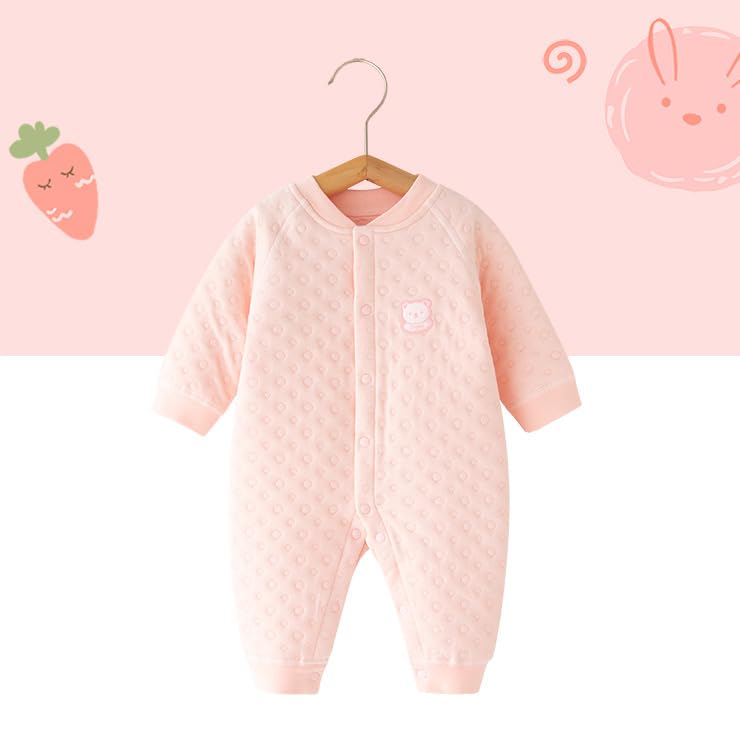 Babykoi Baby Clothes Long Sleeve Romper Spring Autumn Winter Clothes Newborn Thick Cotton Coveralls Baby Girls Preparing for Maternity Gift Solid Pink