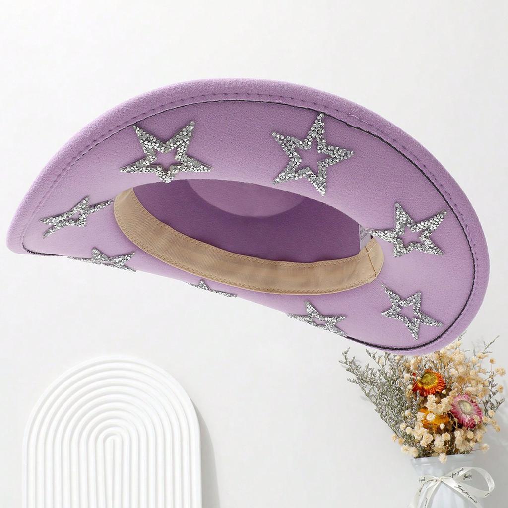 Sequined Star Cowgirl Hat for Women Cosplay Costume Cowboy Hat Bachelorettes Party Headwear Wedding Party Headpiece
