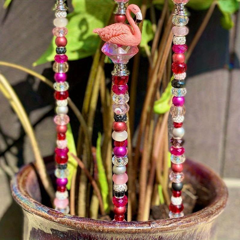WTEMPO DIY Flamingo Shaped Garden Metal Stake Colorful Beaded Garden Walking Path Decor Stake Ideal for Various Festivals Indoor & Outdoor Decorations