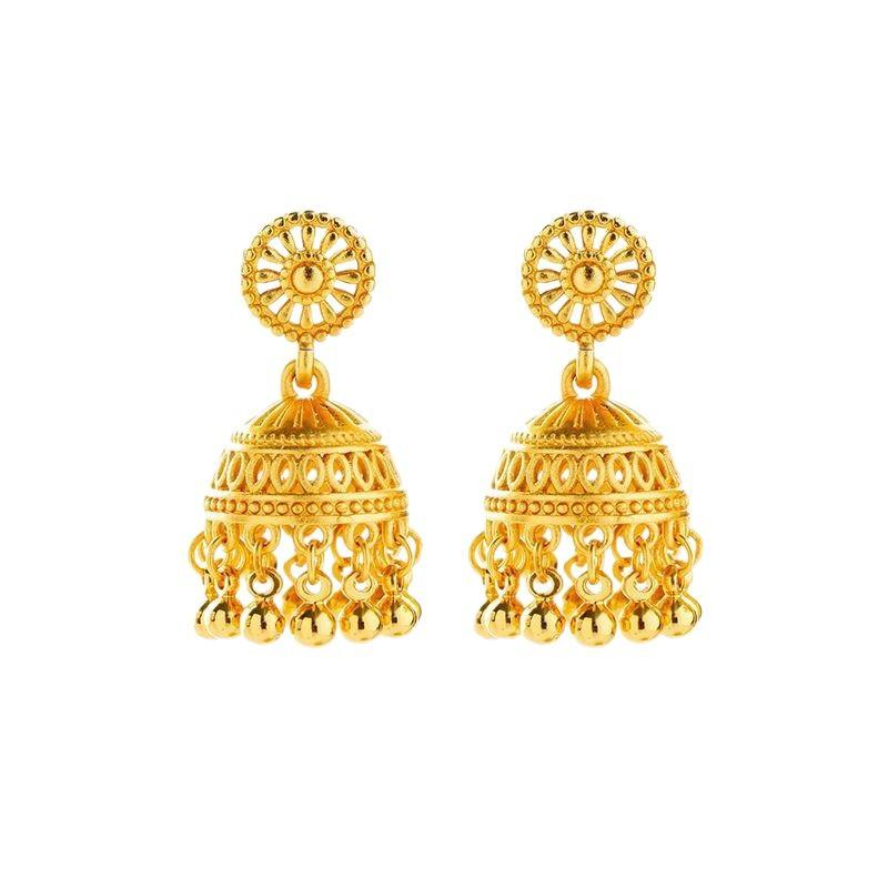 Retro Gold Fringed Bell Stud Earrings Women's Fashion Niche Temperament Earrings Light Luxury High-end Medium Antique Earrings